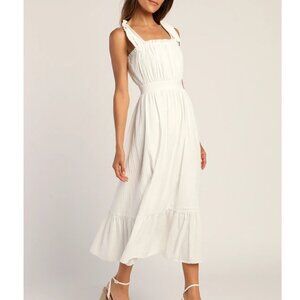 NWT Lulu's Flirting in Florence White Striped Tie-Strap Midi Dress
